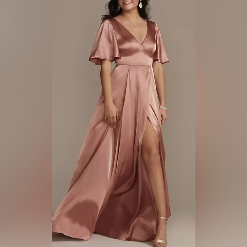 Galina Signature Charmeuse Flutter Sleeve A Line Gown